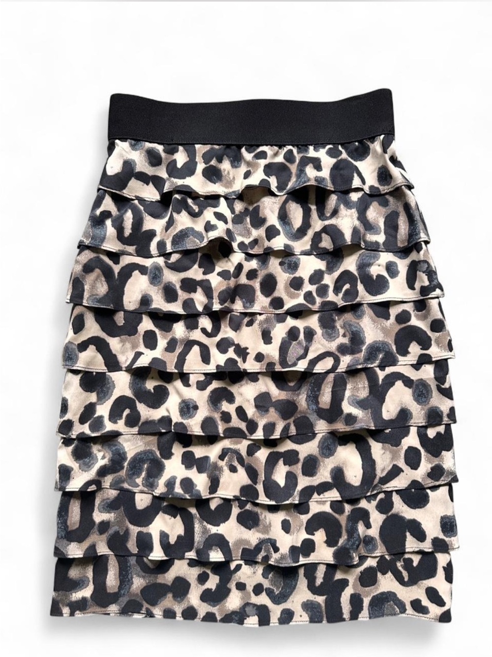 Y2K Alfani Tiered Leopard Print Ruffle Work Office Skirt